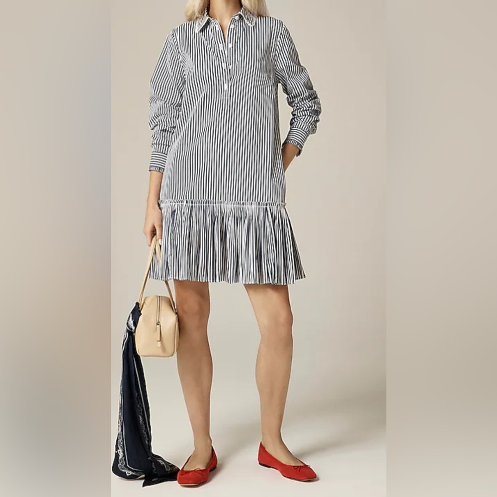 J. Crew Amelia Long Sleeve Shirt Dress in Striped Cotton Blue & White Poplin XS